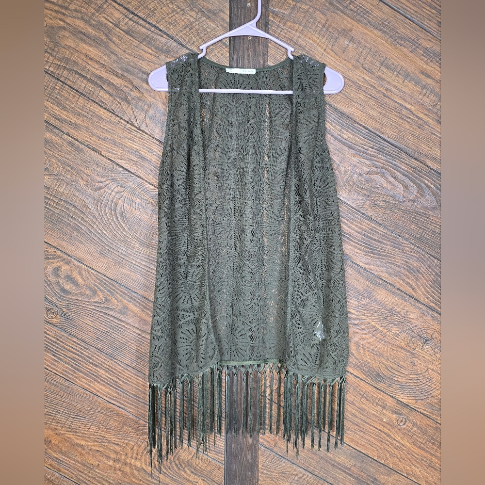 Maurices Dark Green Lace Sleeveless Cardigan Large